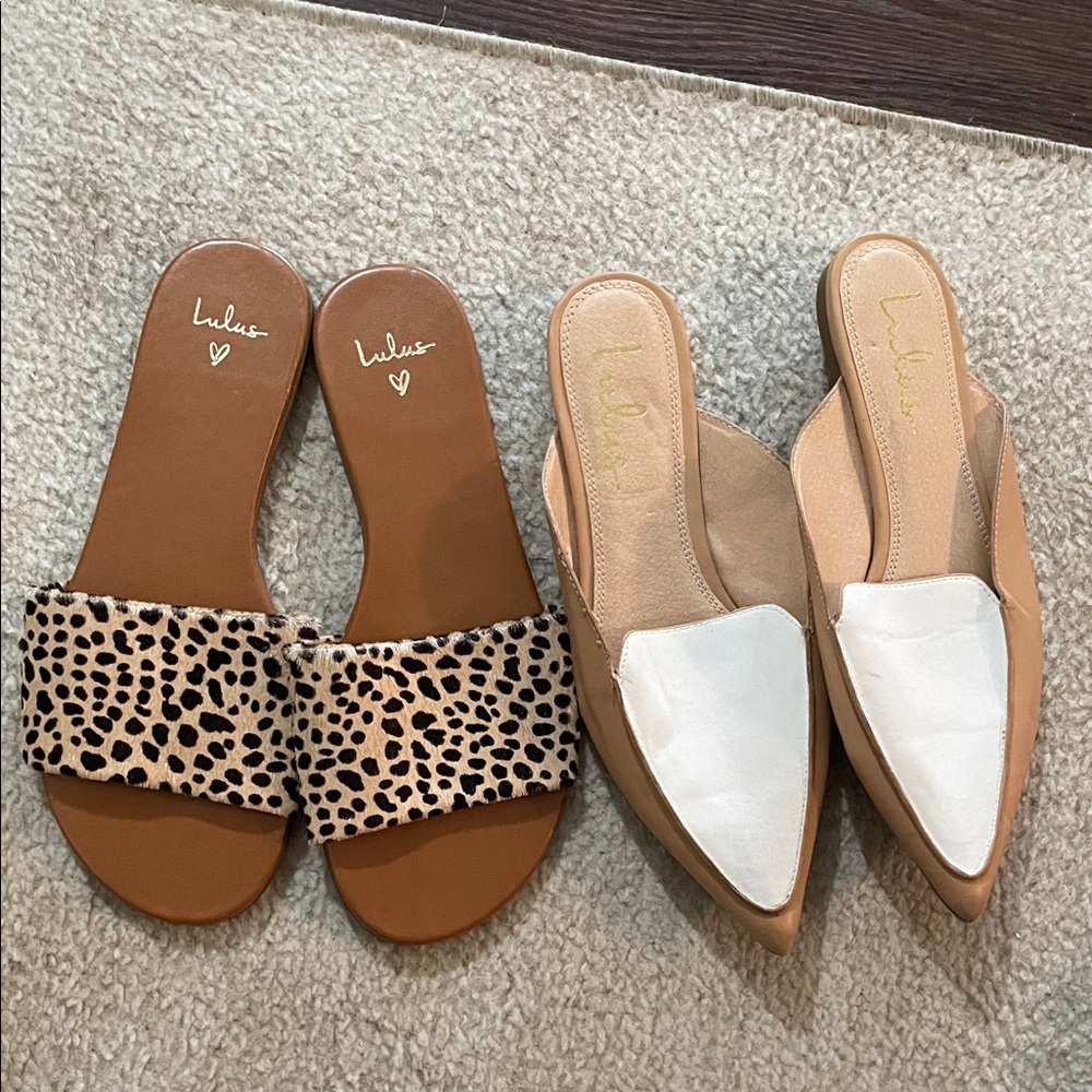 Lulu's Leopard and Cream Slide Sandals